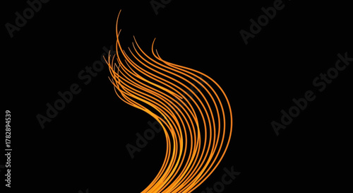 Abstract Swirling Golden Light Streaks on Black Background.
