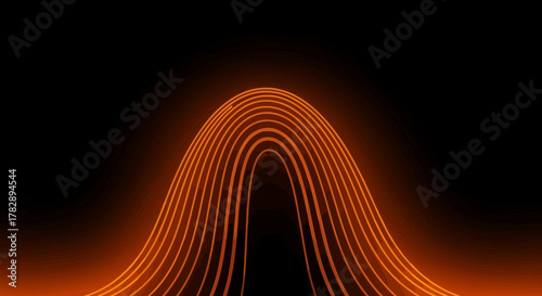 Glowing orange concentric lines forming a futuristic digital arch.