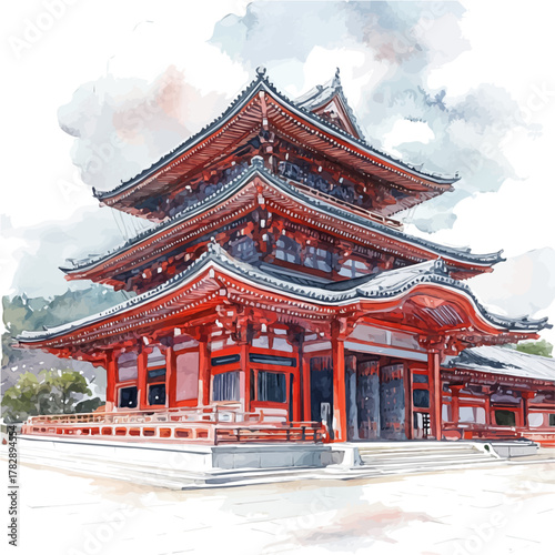 HAryA-ji Temple, watercolor drawing vector, isolated on a white background.