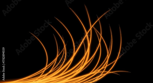 Glowing orange lines create a dynamic visual effect against a black backdrop.