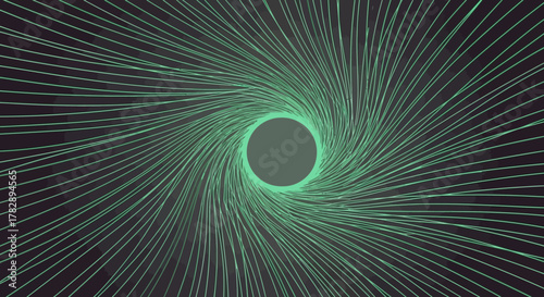 Abstract swirling green lines forming a futuristic vortex.