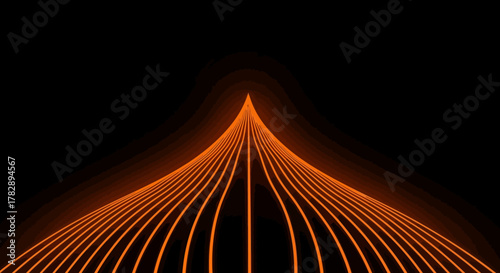 Converging Orange Lines on Black Background.