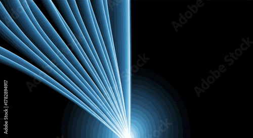 Bright blue light beams emanating from a single point in darkness.