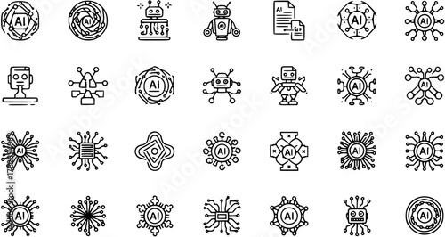 AI and Robotics Artificial Intelligence Line Icon Set