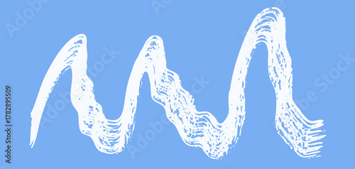 Abstract wavy grunge textured vector white ink brush stroke border. Artistic turquoise curve dynamic isolated grunge paintbrush for texture design, abstract sound wave, striped mascara, mountain