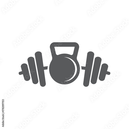 a combination icon of kettlebell and barbell for gym fitness club logo