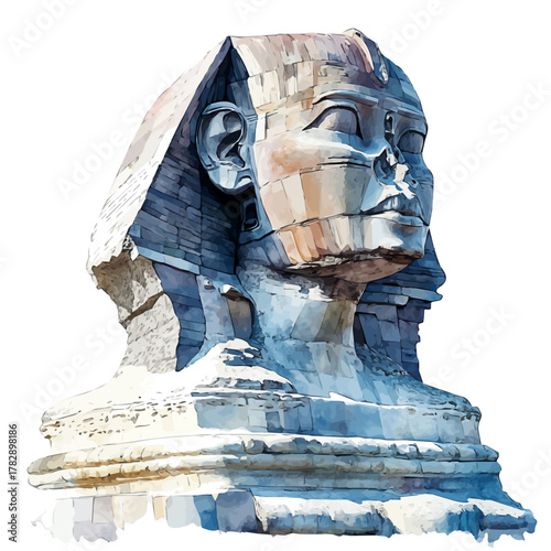 watercolor of Great Sphinx Of Giza, vector, isolated on a white background.