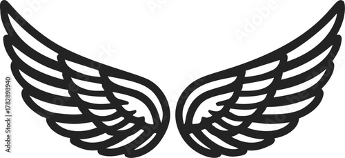 Wings outline sketch, hand drawn vector, symmetrical open feathered bird wings — stock vector