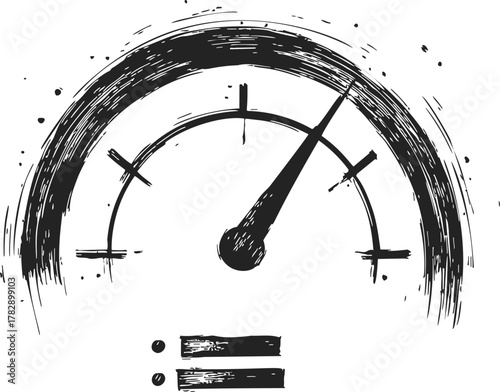 Speedometer sketch hand drawn style with grunge brush strokes and high reading — stock vector