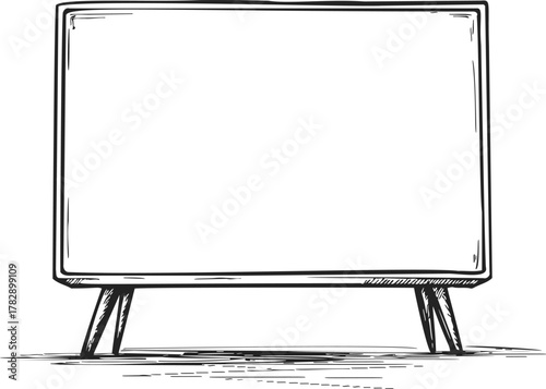 Whiteboard sketch hand drawn on stand with blank surface and simple lines — stock vector