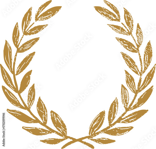 Laurel wreath sketch hand drawn in gold, classic symbol of victory and honor — stock vector