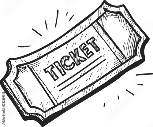 Ticket sketch hand drawn style with bold outline and dynamic lines — stock vector