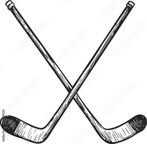 Hockey sticks sketch hand drawn crossed in classic sports equipment style — stock vector