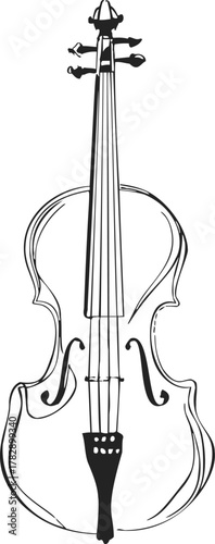 Violin hand drawn sketch, classical string instrument with bow and fine details — stock vector