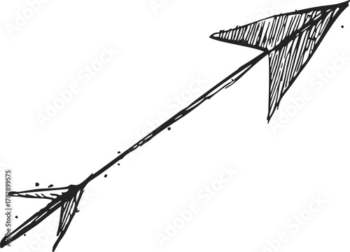 Arrow sketch hand drawn style with textured shaft and feathered fletching — stock vector