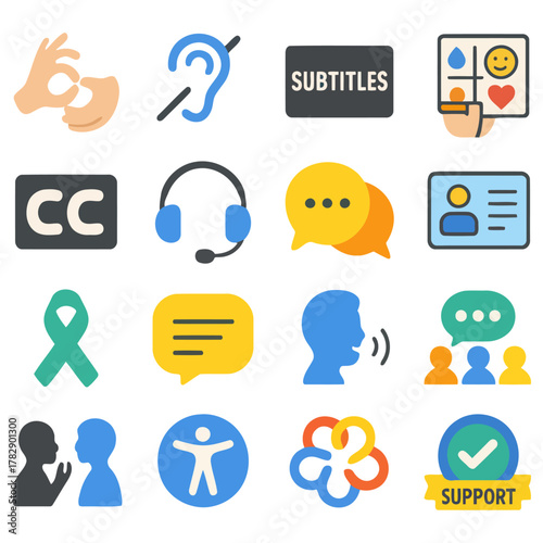 Empathetic Symbols: A vibrant array of icons representing different forms of accessibility and inclusivity, signifying support and understanding for everyone.