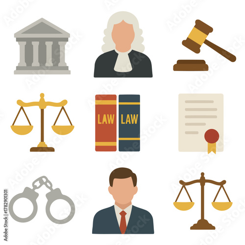 Legal Icons: A collection of meticulously crafted legal symbols, each representing a crucial element of the justice system. The icons provide a visual depiction of law.