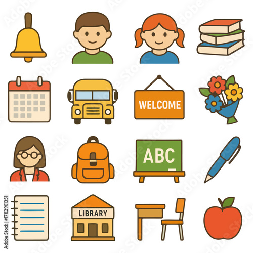 School Icons Collection: A vibrant assortment of school-related icons, offering a comprehensive visual representation of education and learning.