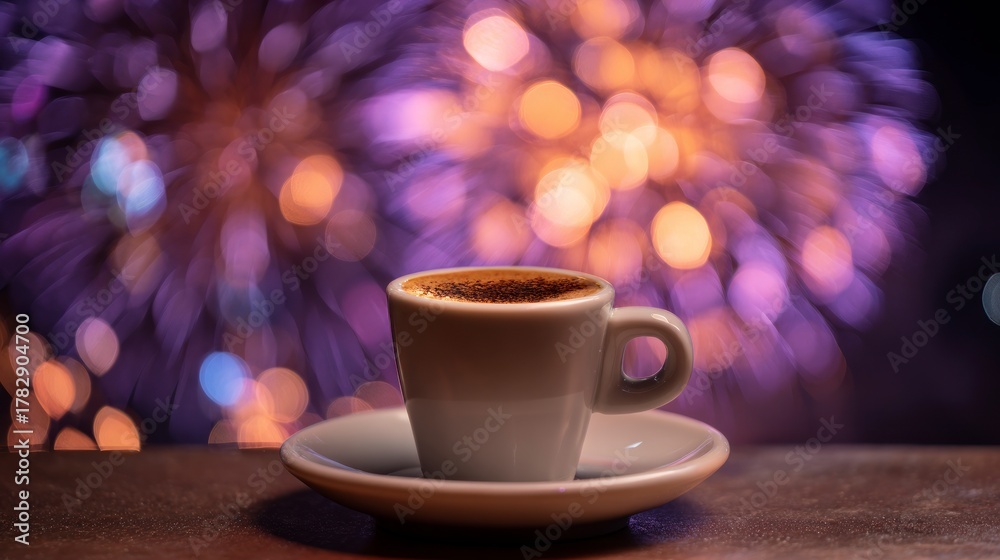 Obraz premium Espresso cup fireworks background