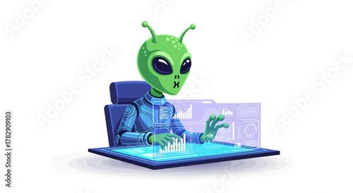 funny cartoon android with laptop
