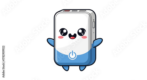 Adorable Cartoon Power Bank Character with Cute Face and Arms