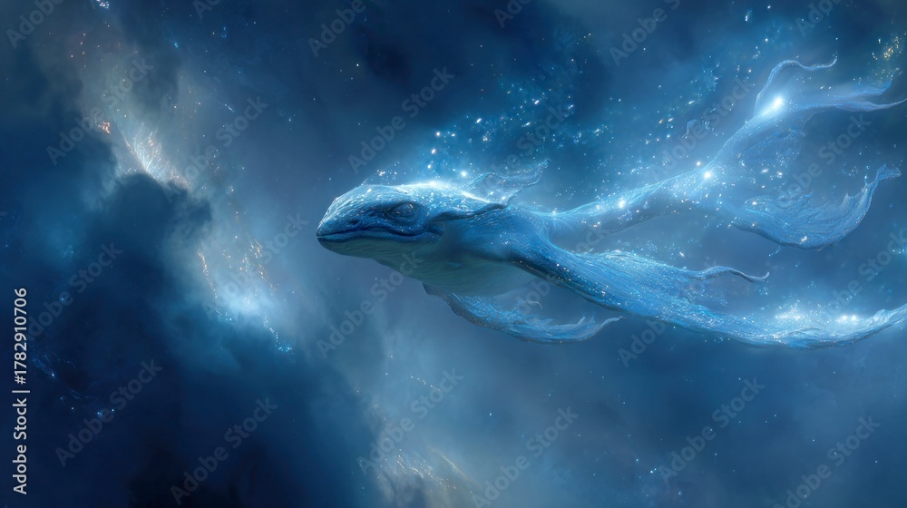 Fototapeta premium Mystical blue whale in deep space