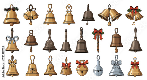 Collection of Various Bell Decorations and Ornaments for Festive Occasions