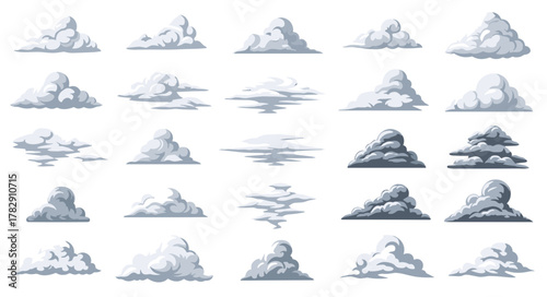 Collection of Diverse Cloud Formations Weather Pattern Illustrations