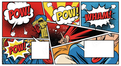 Pop Art Superhero Comic Book Page Layout.