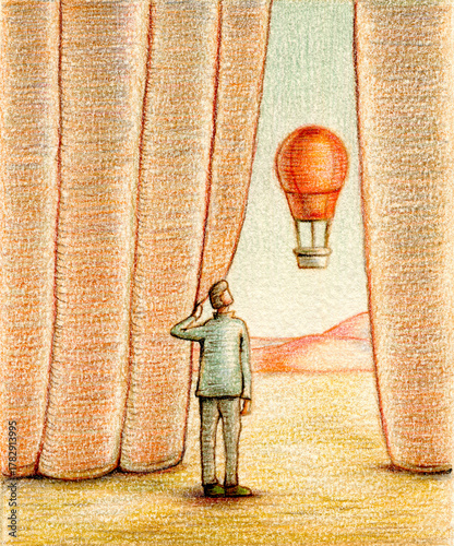 Man opening some curtain