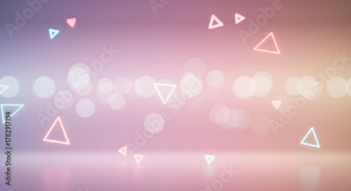 Abstract Neon Triangles and Bokeh Lights Background