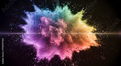 Colorful Powder Explosion on Black Background - Abstract Dynamic Burst