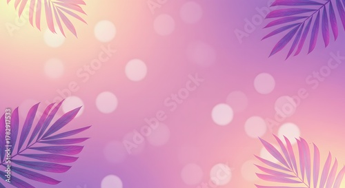 Tropical Palm Leaves with Bokeh Lights Background - Pink and Purple Gradient