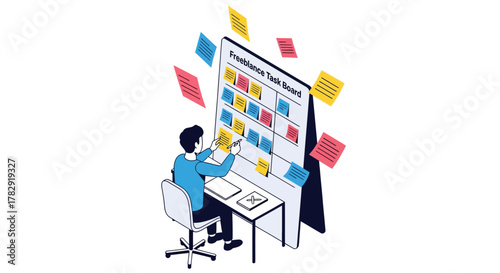Freelancers Task Board A Colorful Isometric View of Planning and Productivity