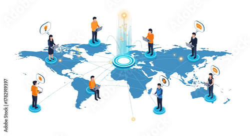 Global Network of Connected People Sharing Ideas and Information Worldwide