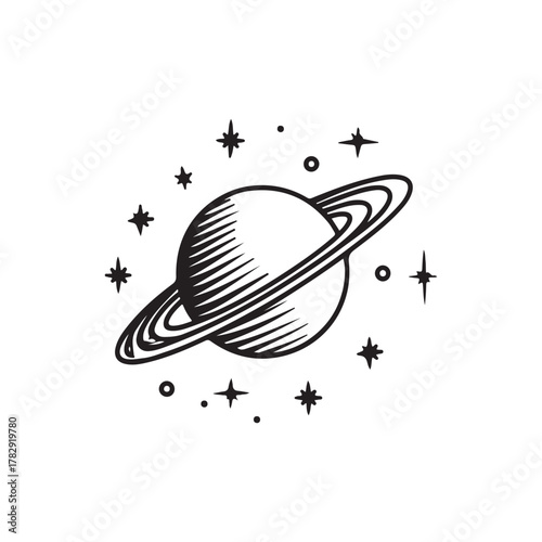 PLANET SATURN WITH RING SYSTEM VECTOR SILHOUETTE