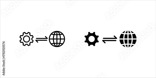 Global Settings / International Control Icon set, global settings, international control, worldwide management, universal configuration, synchronized processes, or global operational adjustments.