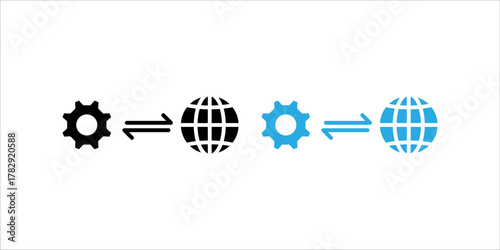 Global Settings / International Control Icon set, global settings, international control, worldwide management, universal configuration, synchronized processes, or global operational adjustments.