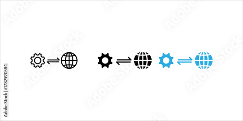 Global Settings / International Control Icon set, global settings, international control, worldwide management, universal configuration, synchronized processes, or global operational adjustments.