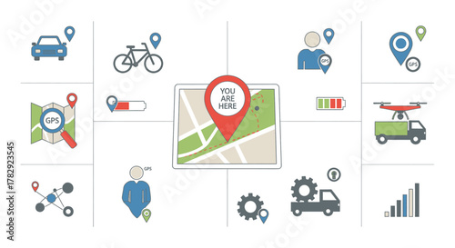 Location Tracking and Navigation Technology Icons.