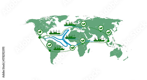 Global Green Energy Distribution Network Map.