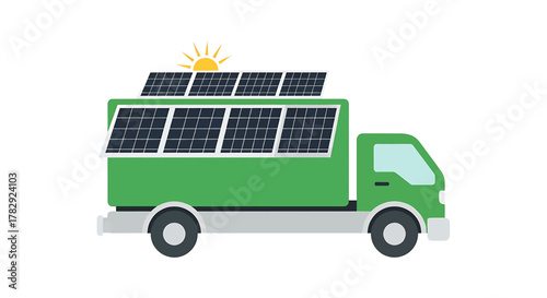 Green Truck with Solar Panels on Top.