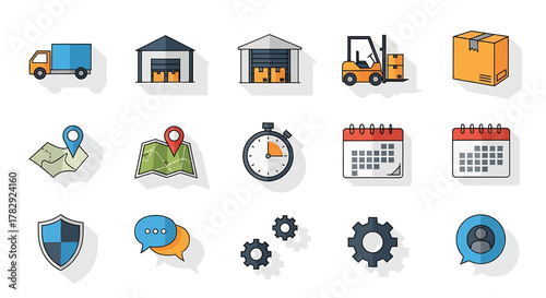 Logistics and Delivery Service Icons Set.