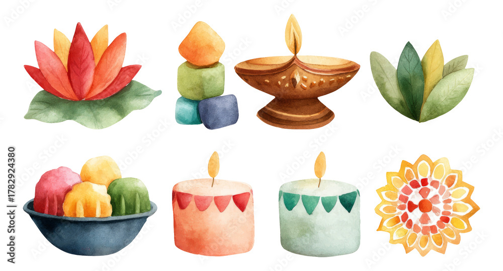 Obraz premium Vibrant Watercolor Elements for Festivals and Celebrations on Transparent Background
