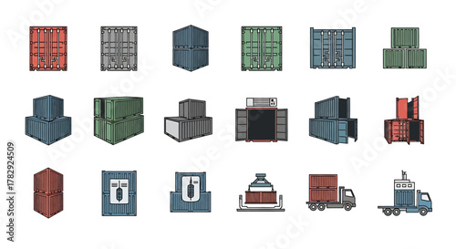 Collection of Shipping Containers and Logistics Icons.