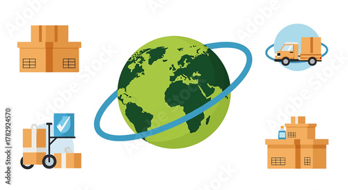 Global Shipping and Logistics Network Illustration.