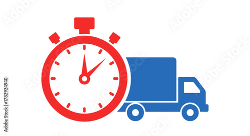 Fast Delivery Truck with Stopwatch Icon.