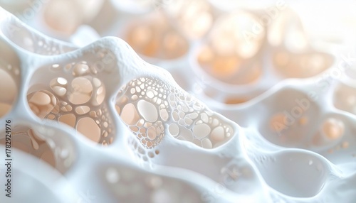 Detailed 3D rendering of a layer of fat cells within the human body. Scientific concept of adipose tissue and cellular anatomy