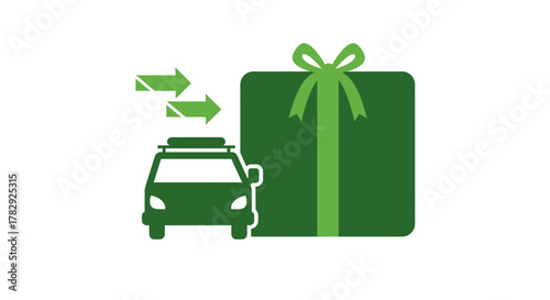 Car delivering a gift box.