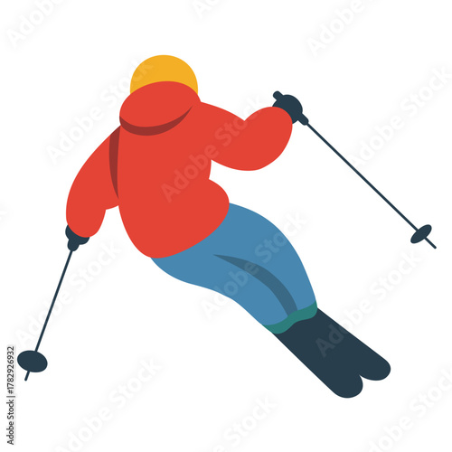 スキーで滑走する人の後ろ姿のイラスト